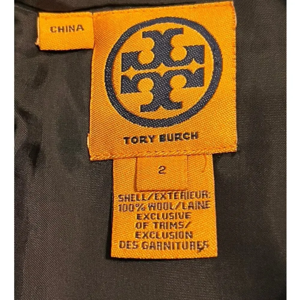 Tory Burch Wool A Line Skirt Patent Ribbon Trim Style 23081306 Size 2 Gray Black - Picture 7 of 11